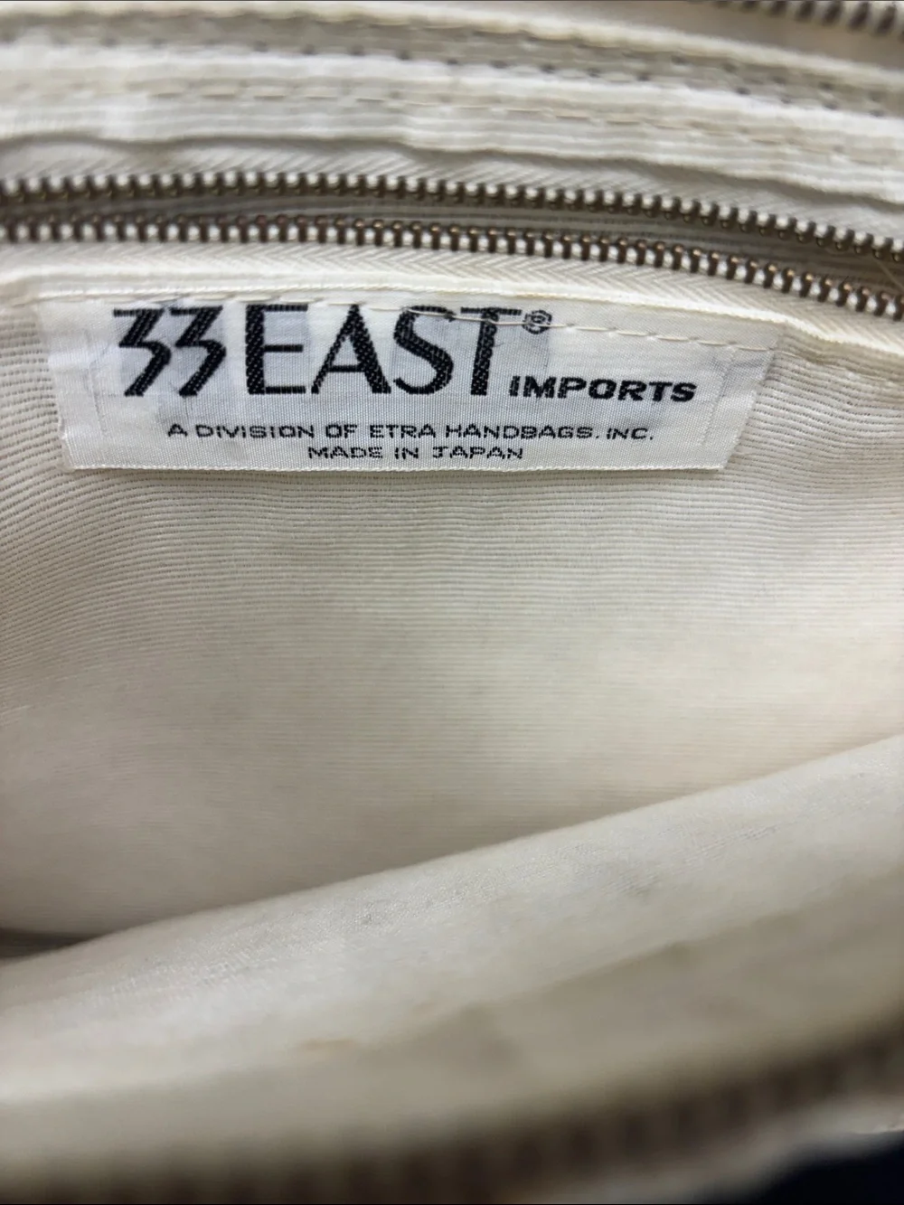 Vintage Woven Straw-Pattern Clutch White and Tan 33 East Imports Made in Japan